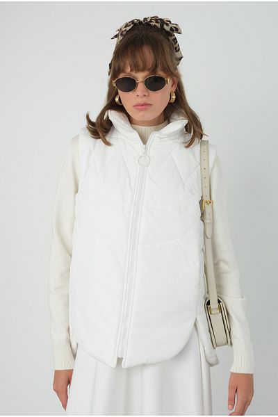 HEQA Vestă albă scurtă din puf