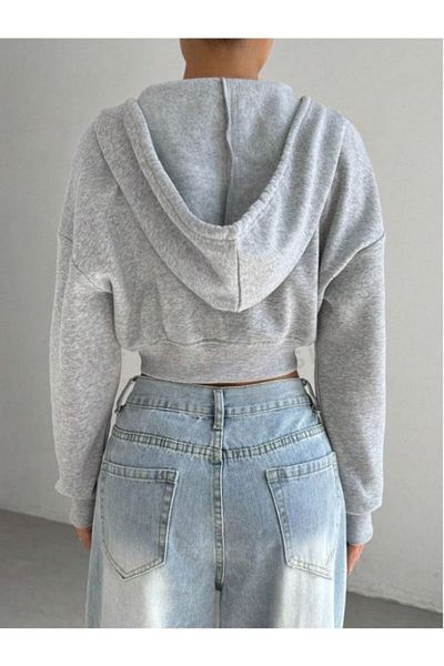 MOONBULL Women's Hooded Deep U-Neck Crop Sweatshirt