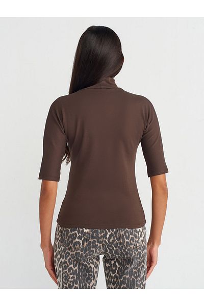 Dilvin 31244 Stand Collar Dark Brown T-Shirt