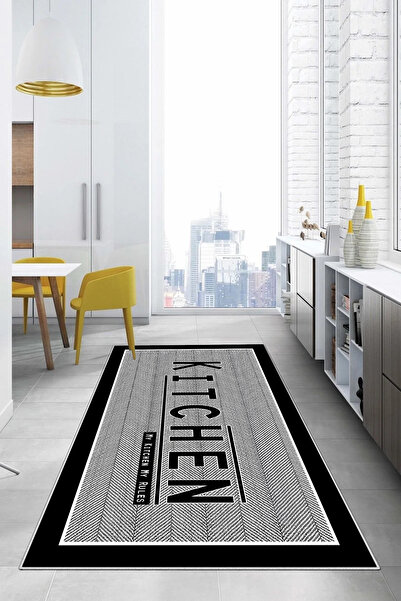 Napoli Home Baskılı Kitchen Yazı Desenli Yıkanabilir Kaymaz Taban Yolluk Salo...