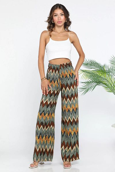 GÜLSELİ Khaki Women's Patterned Wide Leg Trousers
