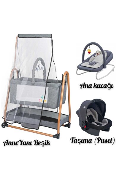 4KİDS Bebek Çeyiz Seti Anne Yanı Beşik Sallanır Beşik Bebek Taşıma Puset Ana ...