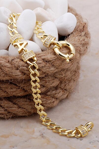 Sümer Telkari A Harfli Gurmet Altın Yaldızlı Gümüş Bileklik 4027