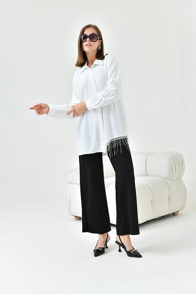 FTZ WOMEN Women's Stone Detailed Shirt Ecru 30800