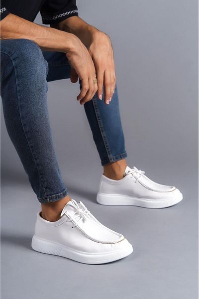 Aymood SLW170 Tornado - Pantofi sport casual pentru bărbați, cu șireturi din piele, alb BT