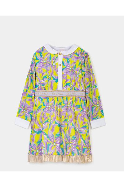 Escada Collar Buttoned Striped Long Sleeve Lilac Children's Dress