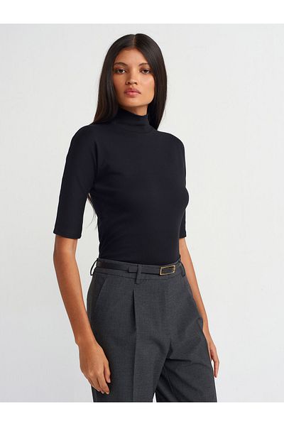 Dilvin 31244 Black Stand Collar T-Shirt