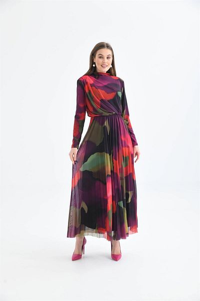 FTZ WOMEN Women's Lycra Tulle Dress Purple 30417
