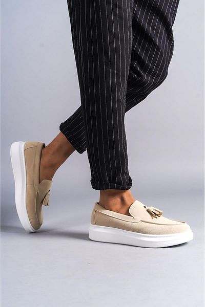 Aymood SLW154 Blaze Pantofi de piele intoarsa pentru barbati - Casual Classic BT Cream fara sireturi si ciucuri