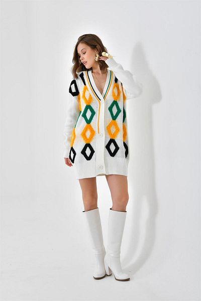 FTZ WOMEN Women's Baklava Towel Detailed Cardigan Ecru 20591