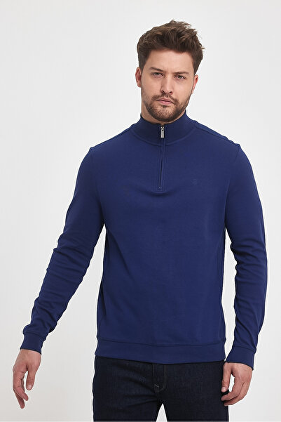 ENQUE Чоловічий зимовий довгий світло-синій світшот на блискавці з високим коміром