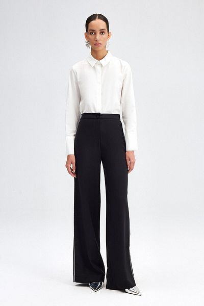 Touché Privé Semra Ilhan Black Crepe Trousers - with Touche Piping Detail