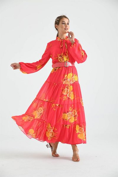 FTZ WOMEN Rochie de damă din șifon de mătase Fuchsia 30165