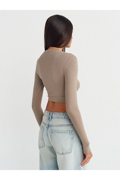 Dilvin 31236 Light Mink Long Sleeve Crop Top