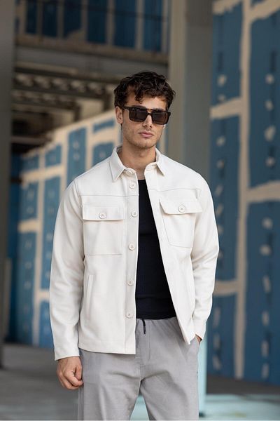 Pobudo Ecru Color Men's Stamp Jacket