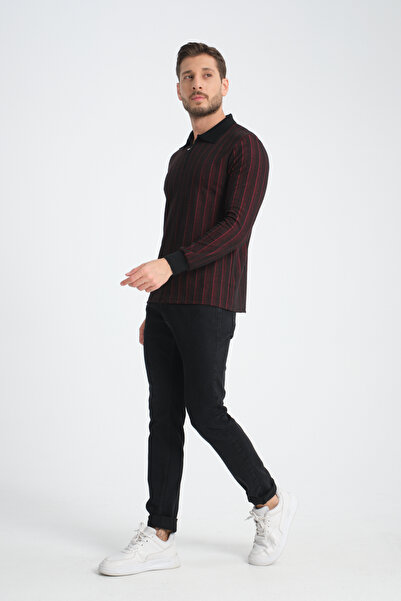 GW GORJE Чоловічий трикотажний светр з жакардовим візерунком, прямим кроєм, коміром-поло та застібкою-блискавкою