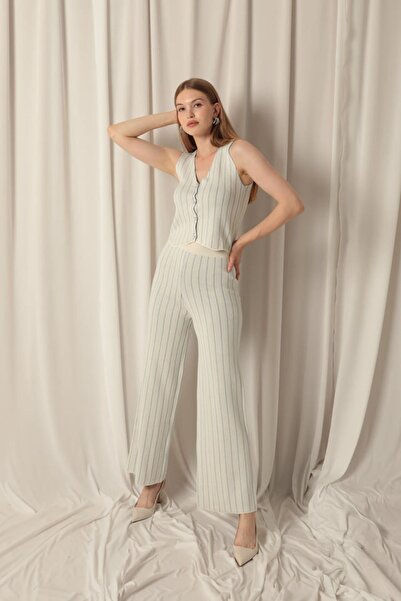 ACTRİS Elastično Prugasto Set pletenog odjeće - Prsluk i pantalone standardne...