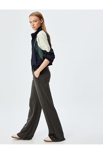 Koton High Waist and Pocketed Wide Leg Sweatpants - Lace-Up Waist Detail