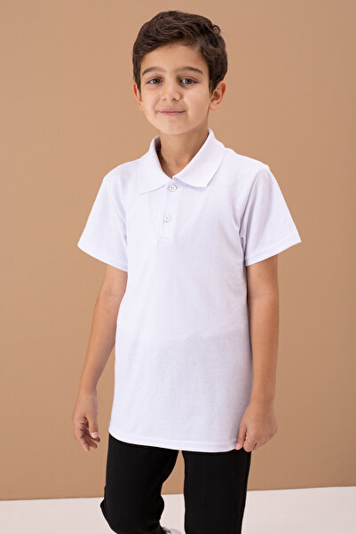 Cansın Mini Σχολικό μπλουζάκι για αγόρια - Λευκό, κοντομάνικο, γιακάς πόλο, βασικό μοντέλο 19453