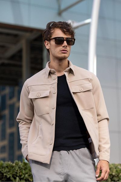 Pobudo Beige Men's Stamp Jacket