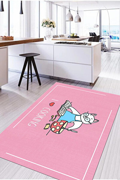 Napoli Home Baskılı Yemek Pişiren Kedi Motifli Yıkanabilir Kaymaz Taban Yollu...
