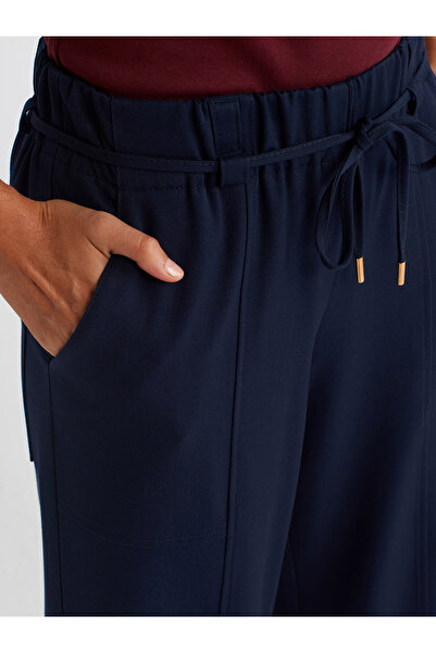Dilvin 71546 Model Navy Blue Wide Leg and Elastic Waist Trousers