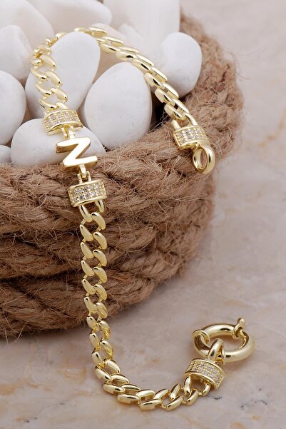 Sümer Telkari N Harfli Gurmet Altın Yaldızlı Gümüş Bileklik 4036