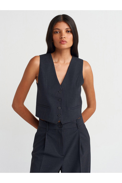 Dilvin 60556 Çizgili Yelek-Antrasit