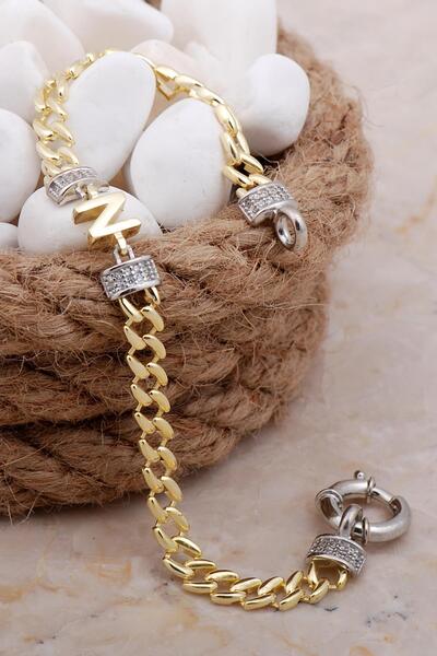 Sümer Telkari N Harfli Gurmet Altın Yaldızlı Gümüş Bileklik 4037