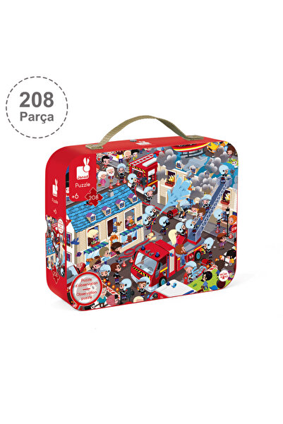 Janod 208 Parça Çantalı Yuvarlak Puzzle ve Bulmaca - İtfaiyeci