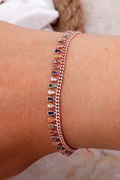Sümer Telkari Gurmet Mix Taşlı Rose Gümüş Bileklik 3727