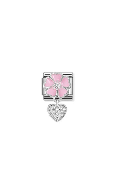 NOMİNATİON Composable Classic CHARMS steel, 925 sterling silver, enamel and cz Pink flower with heart Renkli