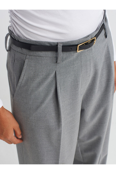 Dilvin 71552 Kemerli Dümdüz Fit Pantolon-Açık Gri