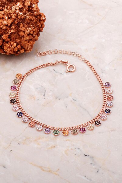 Sümer Telkari Gurmet Mix Taşlı Rose Gümüş Bileklik 3728