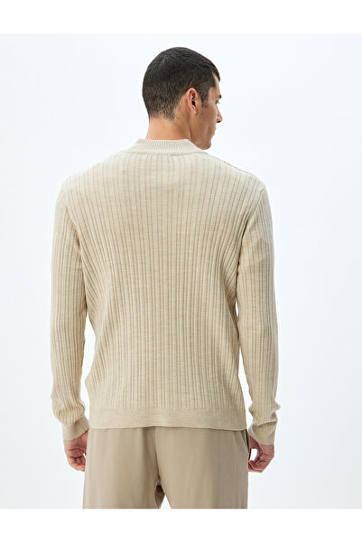 Koton Stand Collar Zippered Knitwear Sweater - Wool Blended