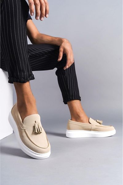 Aymood SLW154 Blaze Pantofi de piele intoarsa pentru barbati - Casual Classic BT Cream fara sireturi si ciucuri