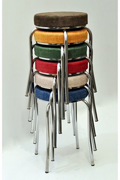 TABURECİM Tabure (6 ADET) KROM Ayaklı, Mina Kumaş, Metal Ahtapot Ayak