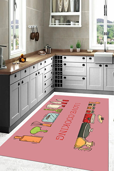 Napoli Home Baskılı Mutfak Alet Desenli Yıkanabilir Kaymaz Taban Yolluk Salon...