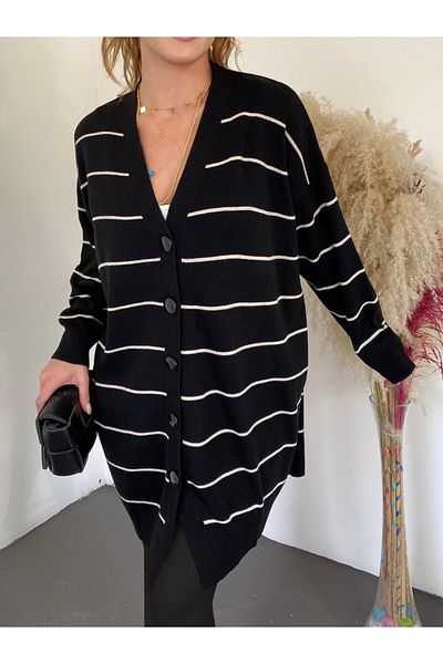 Modamorfo Buttoned Long Knitwear Cardigan - Black