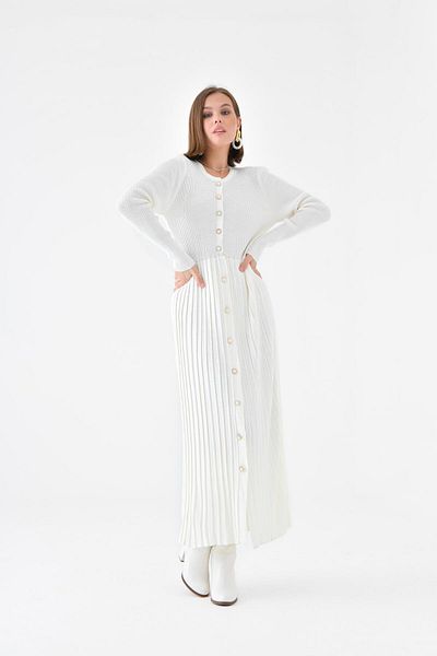 FTZ WOMEN Ecru Women's Dress - Ftz 20690, Button Detailed