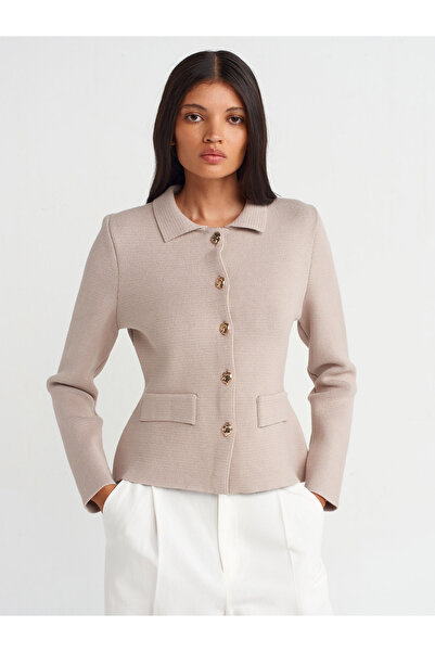 Dilvin 60254 Μοντέλο Πλεκτή Ζακέτα με Γιακά Πόλο από Βιζόν - Με Κουμπιά