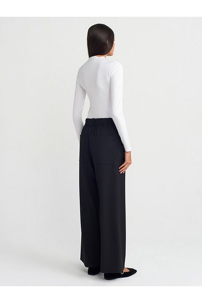 Dilvin 71546 Model - Black Wide Leg Trousers with Elastic Waist