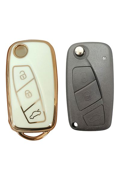 Carlifestyle Luxury Fiat Linea - Fiorino Ducato Boxer Jumper White Gold Gold Colored Key Case Nano