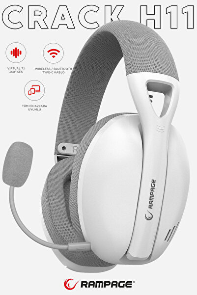 Rampage Crack H11 Beyaz 2.4ghz Usb + Bluetooth Kablosuz Mikrofonlu Profesyonel Gaming Oyuncu Kulaklığı 7.1