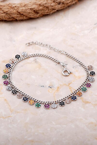 Sümer Telkari Gurmet Mix Taşlı Rodyumlu Gümüş Bileklik 3982