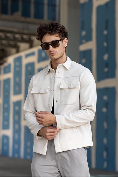 Pobudo Ecru Color Men's Stamp Jacket