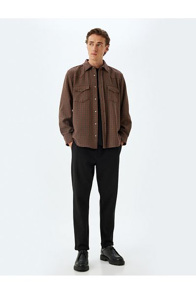 Koton Long Sleeve Shirt Snap Button Detail Pocket Viscose Mixed
