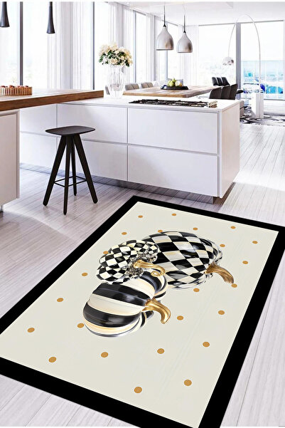 Napoli Home Baskılı Çerçeveli Kabak Motifli Yıkanabilir Kaymaz Taban Yolluk S...