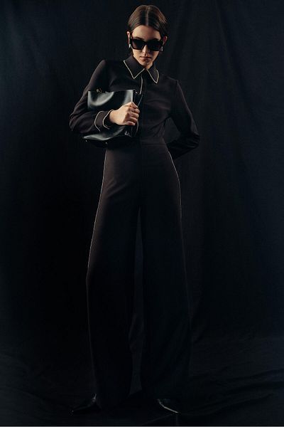 Touché Privé Semra Ilhan Black Crepe Trousers - with Touche Piping Detail