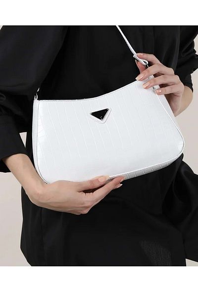 Bagorama Prad Women's Faux Leather Patterned Baguette Shoulder Bag - White
